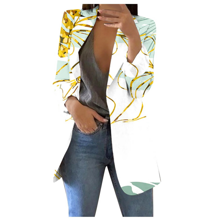 Printed Cropped Women's Blazer - Savannah-Yellow-White-S-The Livary
