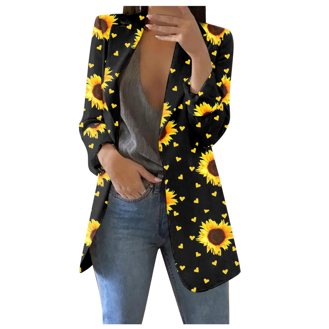 Printed Cropped Women's Blazer - Savannah-Black-yellow-S-The Livary