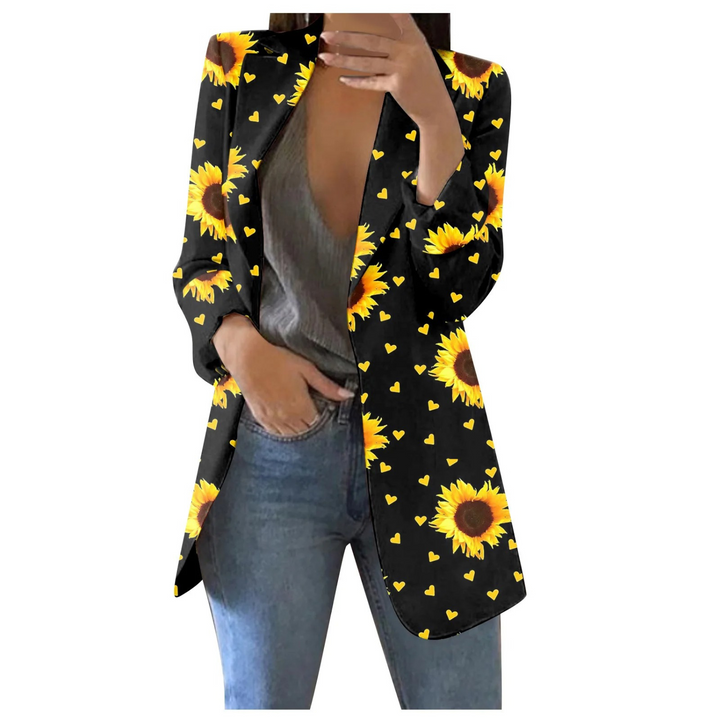 Printed Cropped Women's Blazer - Savannah-Black-yellow-S-The Livary