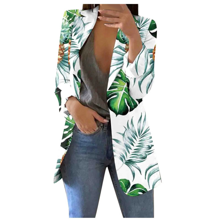 Printed Cropped Women's Blazer - Savannah-White-Green-S-The Livary