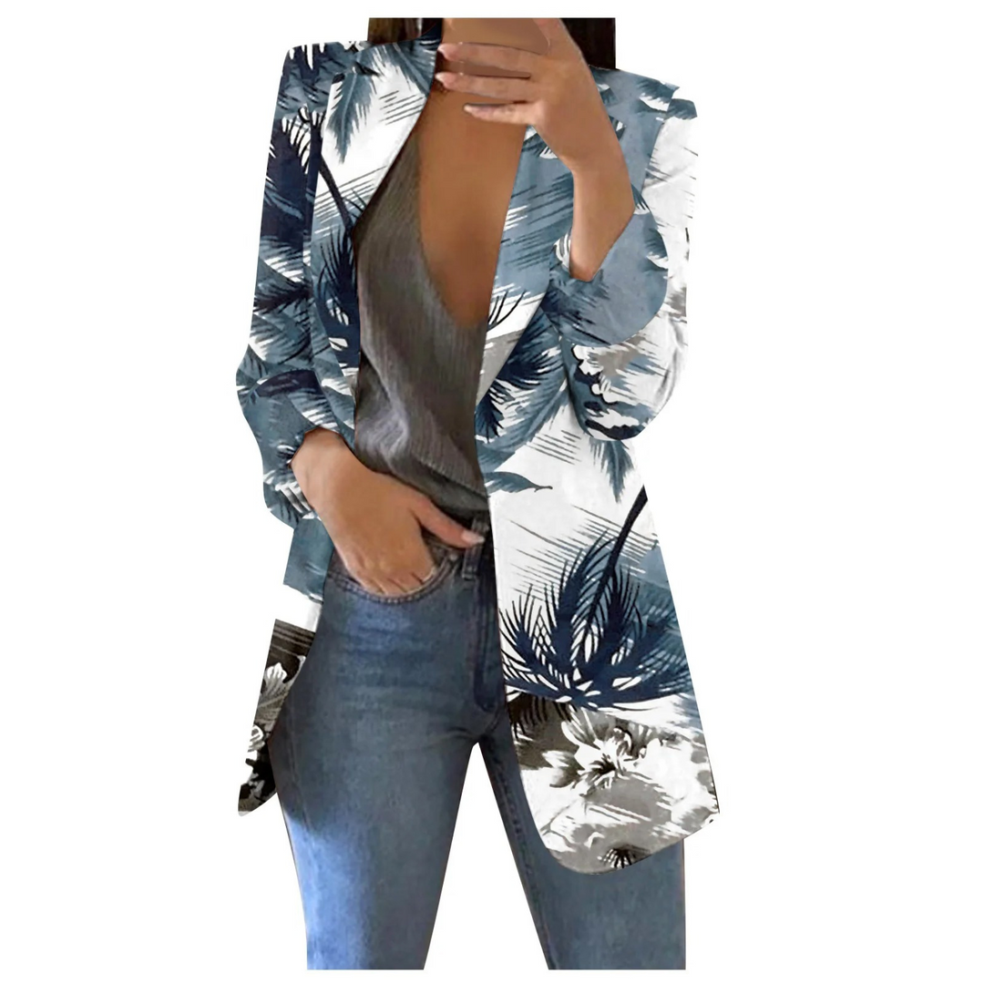 Printed Cropped Women's Blazer - Savannah-Grey-White-S-The Livary
