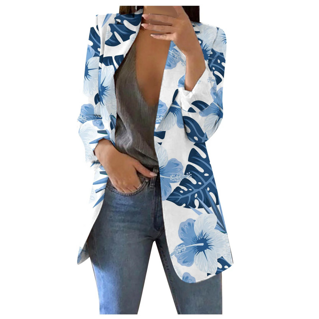 Printed Cropped Women's Blazer - Savannah-Blue-S-The Livary