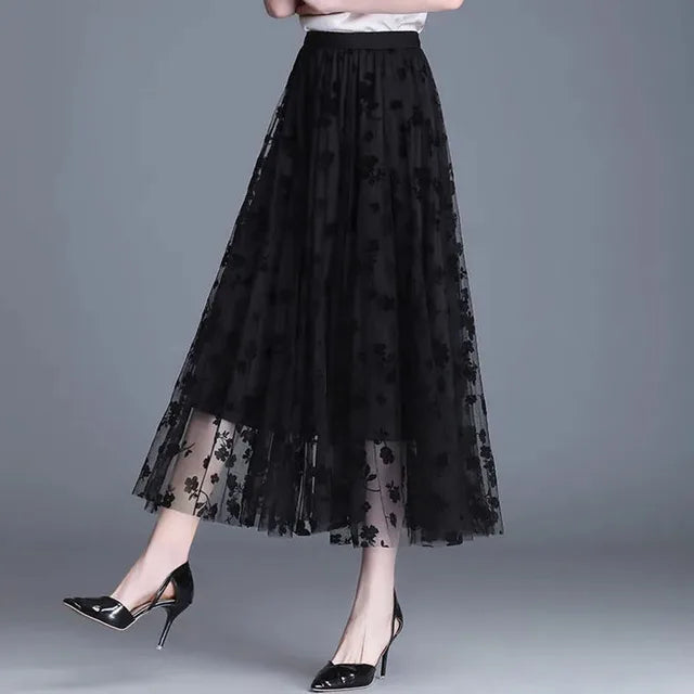 Trendy Mesh Midi Skirt - Fiona-Black-S-The Livary