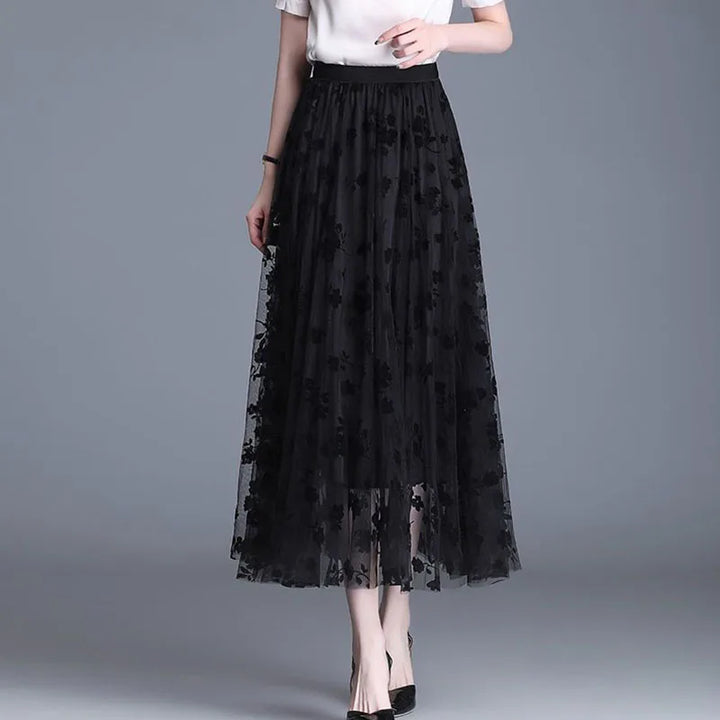 Trendy Mesh Midi Skirt - Fiona-Black-S-The Livary