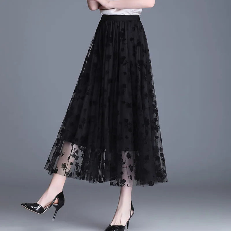 Trendy Mesh Midi Skirt - Fiona-Black-S-The Livary