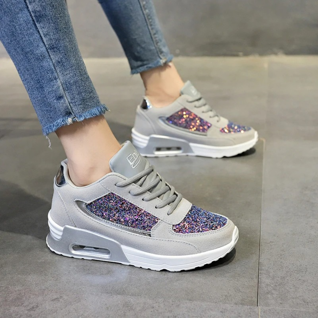 Glitter Women's Shoes for Breathable Comfort - SparkleFit-Gray-Purple-2.5-The Livary