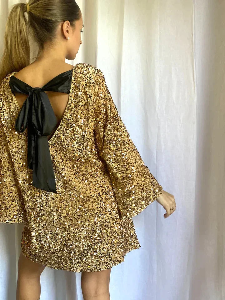 Trendy Glitter Midi Dress - Stella-Gold-XS-The Livary