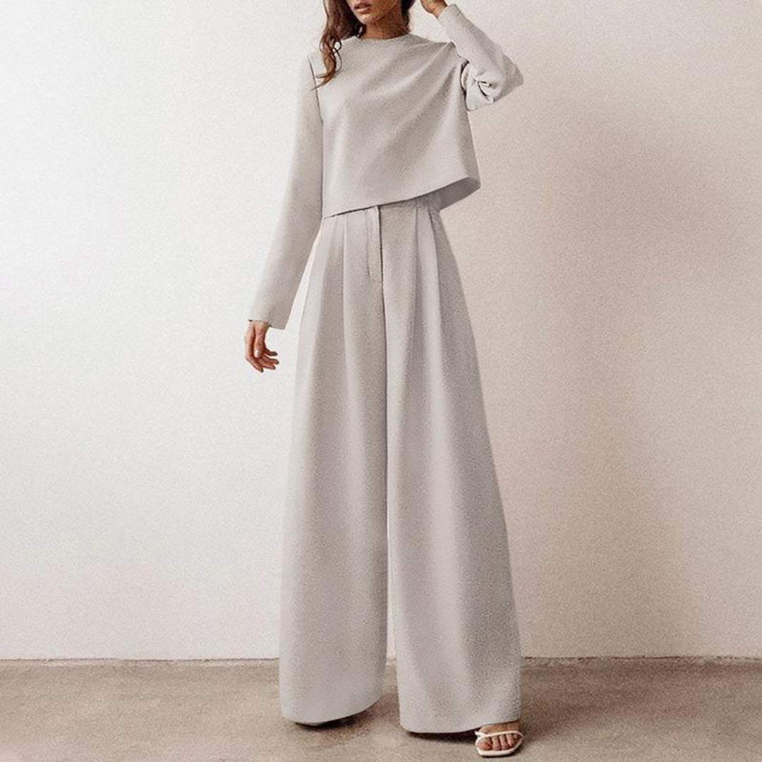 Trendy Two-Piece Palazzo Set - Amara-Gray-S-The Livary