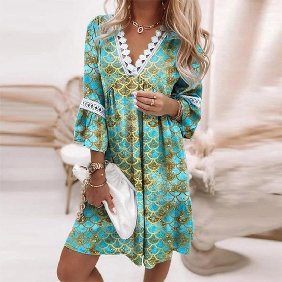 Printed Loose Dress - Amara-Green-S-The Livary