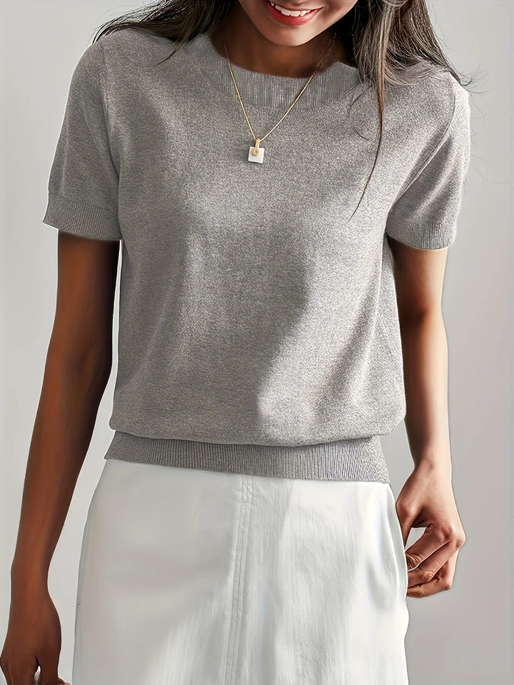 Spring Sweater with Short Sleeves – Mira-Grey-XS-The Livary