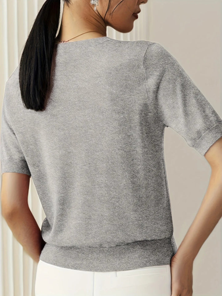 Spring Sweater with Short Sleeves – Mira-Grey-XS-The Livary