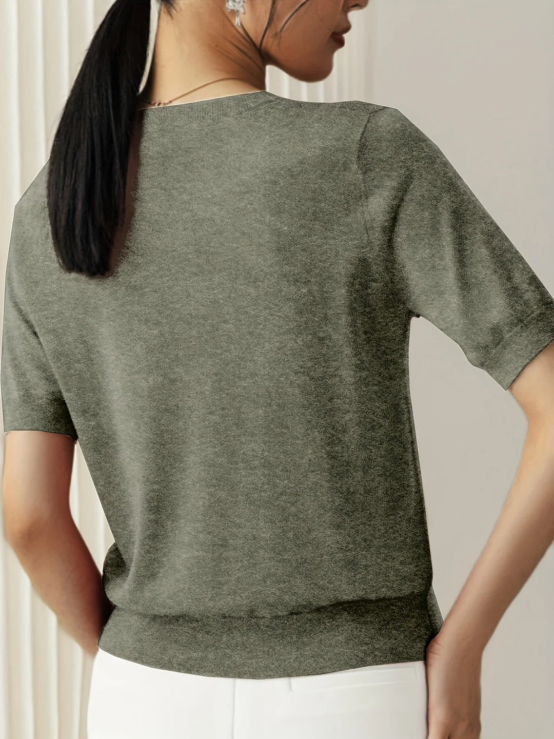 Spring Sweater with Short Sleeves – Mira-Grey-XS-The Livary