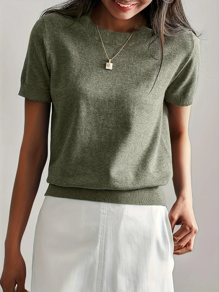 Ladies Short Sleeve Spring Sweater – Mila-Gray-XS-The Livary