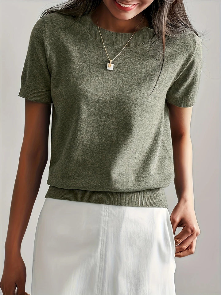 Spring Sweater with Short Sleeves – Mira-Grey-XS-The Livary