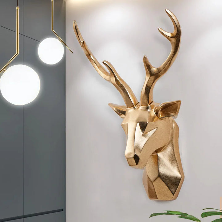 3D Deer Head Sculpture for a Majestic Atmosphere - RegalDeer-Gold-D30 x H45cm-The Livary