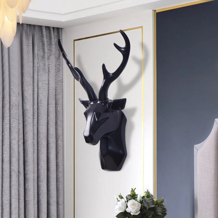 3D Deer Head Sculpture for a Majestic Atmosphere - RegalDeer-Black-D30 x H45cm-The Livary