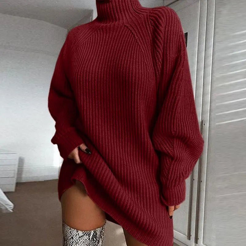 Comfortable Turtleneck Dress - Celeste-Beige-S-The Livary