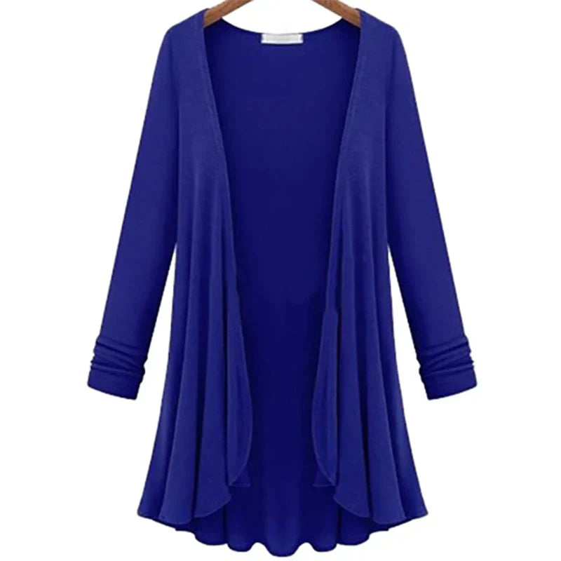 Ladies' knitted cardigan with ruffles – Chiara-Blue-S-The Livary