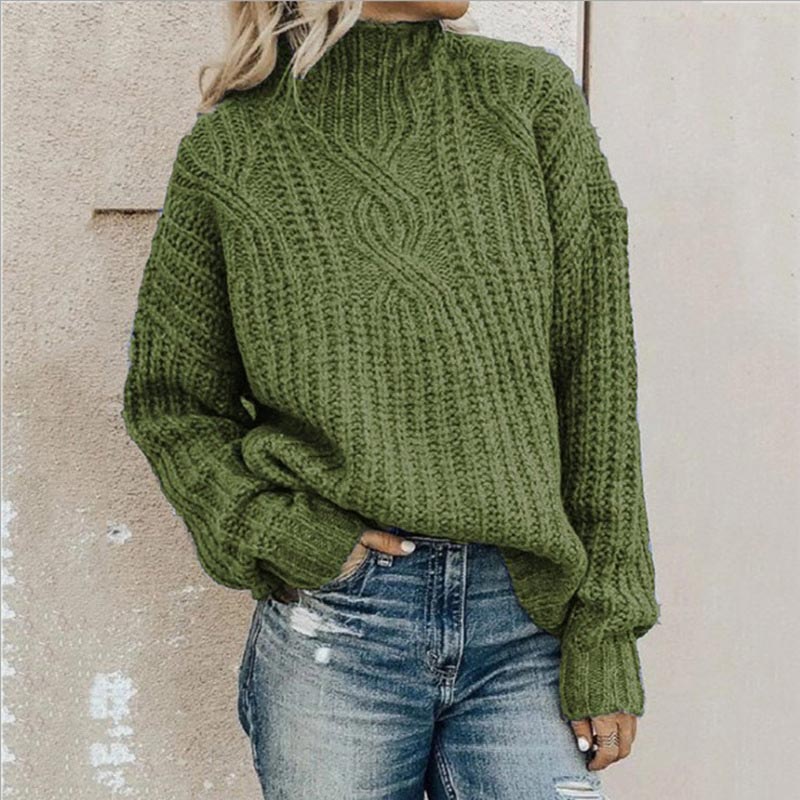 Comfortable Knitted Sweater with Roll Neck - Elise-Green-XS-The Livary