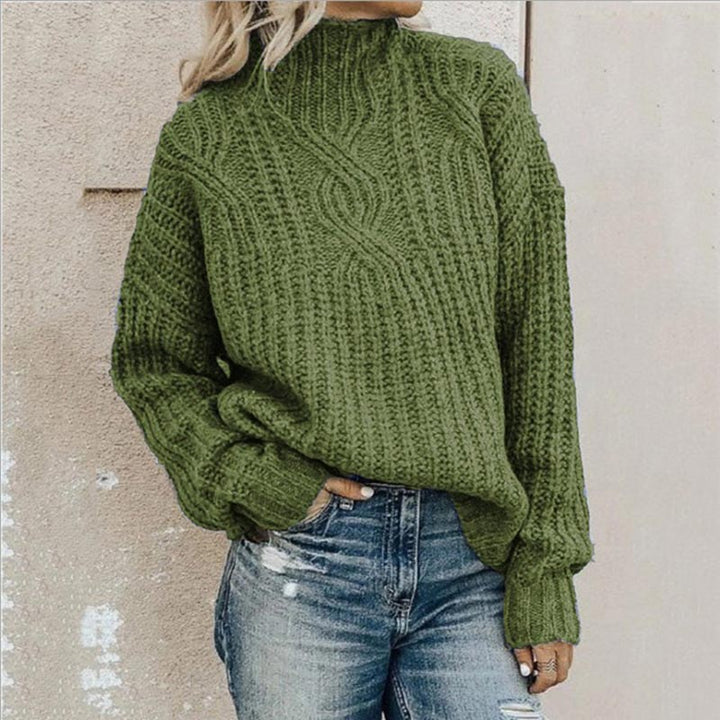 Comfortable Knitted Sweater with Roll Neck - Elise-Green-XS-The Livary