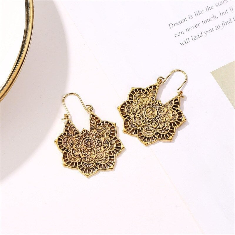 Lotus Mandala Earrings - Levana-Gold-The Livary