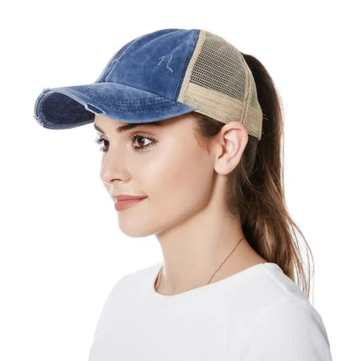 Cap with braid opening & mesh design – buy 1, get 1 free – Liora-Blue-The Livary