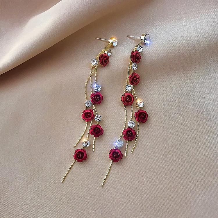 Waterfall Rose Earrings - Rosella-Red-The Livary