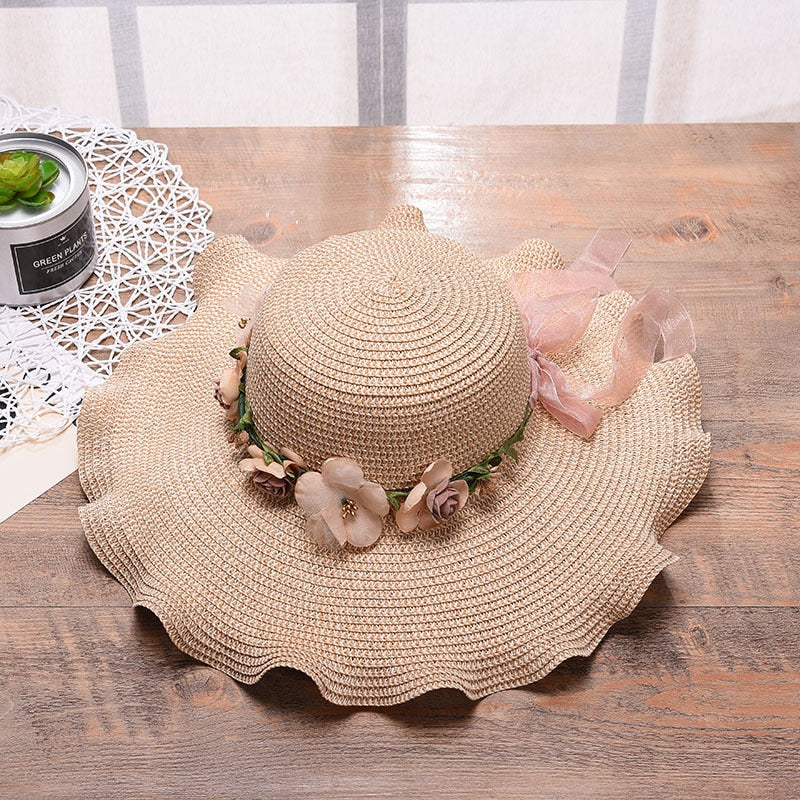 Summer hat with floral pattern – Liora-Beige-The Livary