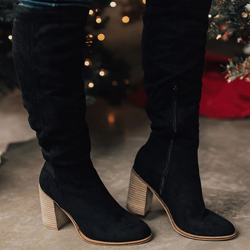 Casual Knee-High Boots with Zipper - Tess-Black-3-The Livary