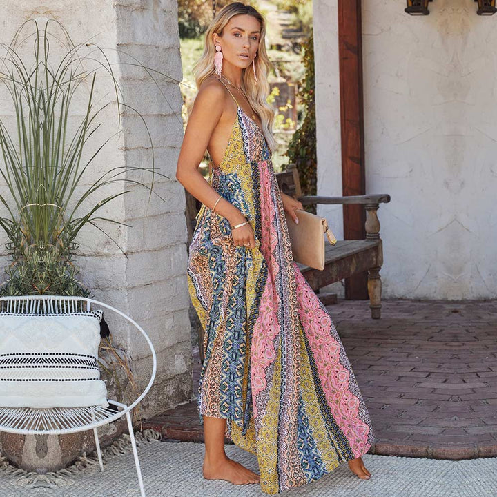 Trendy summer dress with V-neck and spaghetti straps – Pinky-S-The Livary