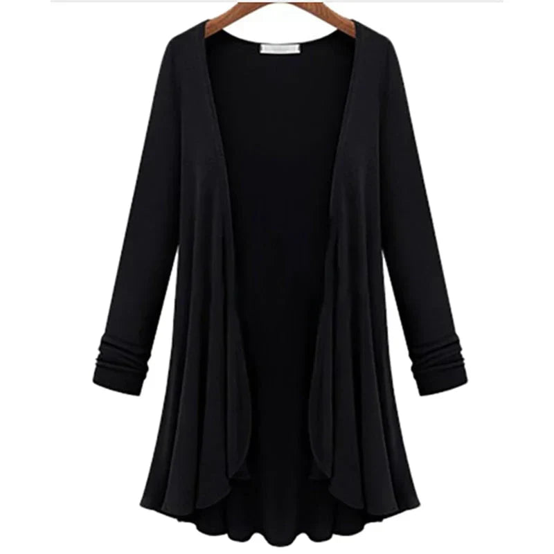 Ladies' knitted cardigan with ruffles – Chiara-Black-S-The Livary