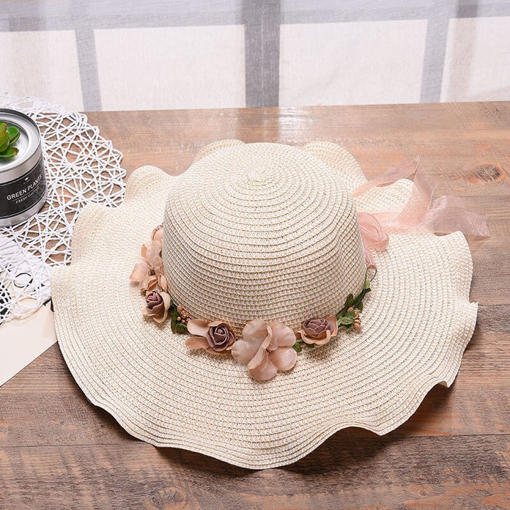 Summer hat with floral pattern – Liora-Beige-The Livary