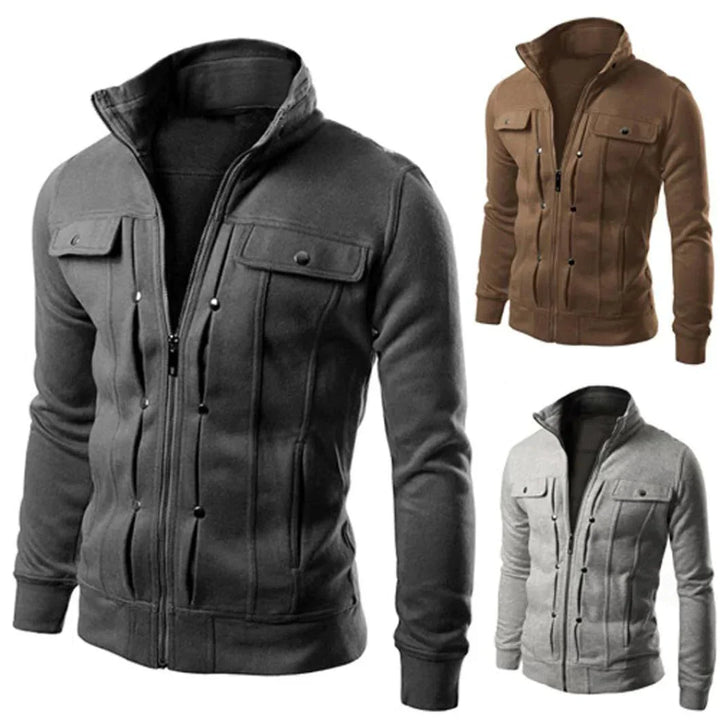 Men's Zip-Up Stand Collar Jacket – Carlo-Black-S-The Livary