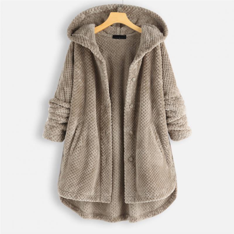 Trendy Cut Fleece Jacket with Hood - FleeceLux-Beige-S-The Livary