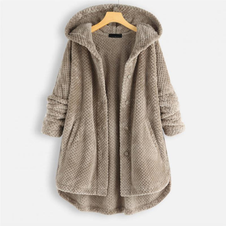 Trendy Cut Fleece Jacket with Hood - FleeceLux-Beige-S-The Livary