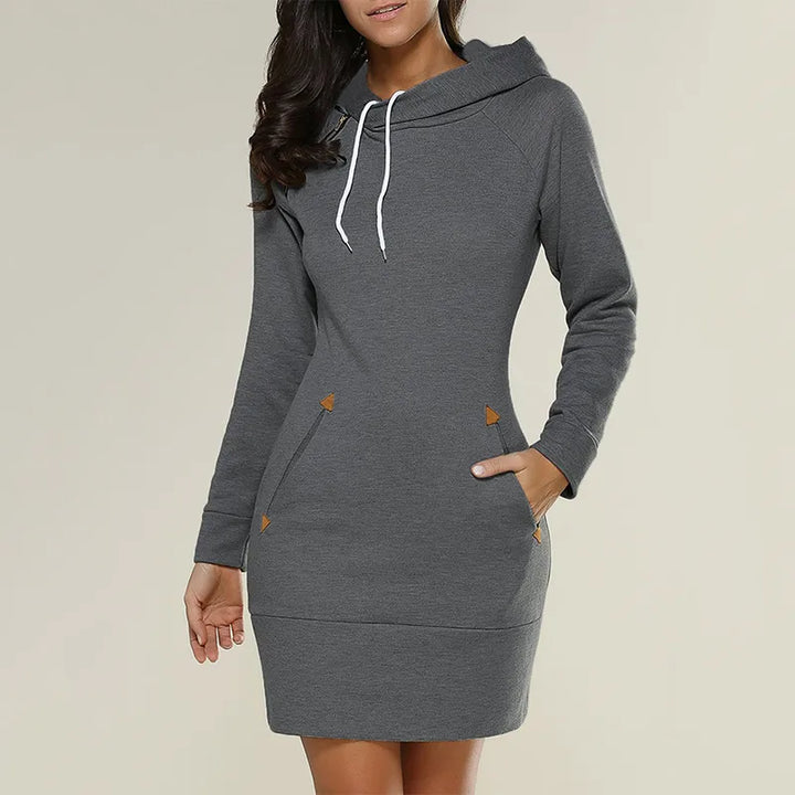 Hooded sweatshirt dress with pockets – Isabella-Dark grey-S-The Livary