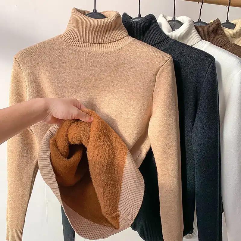 Winter Fleece Knitted Turtleneck – Evelyne-Beige-S-The Livary