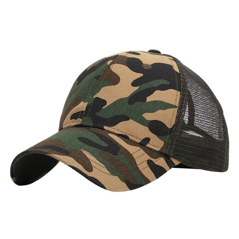 Trendy women's baseball cap with ponytail hole & Velcro closure – Leona (1+1 FREE)-Camouflage-The Livary