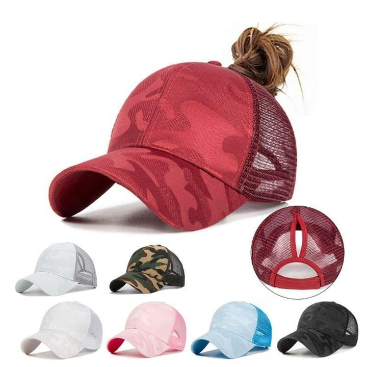 Trendy women's baseball cap with ponytail hole & Velcro closure – Leona (1+1 FREE)-Pink-The Livary
