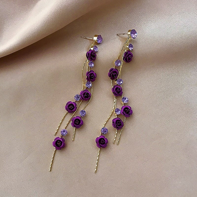 Waterfall Rose Earrings - Rosella-Purple-The Livary