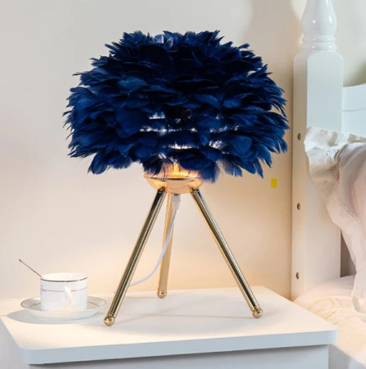 Dimmable Table Lamp with Luxury Feathers – Pluma-Blue-The Livary