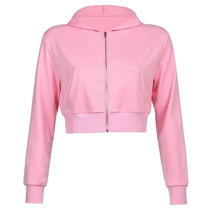 Trendy Fitted Women's Cropped Zip-Up Hoodie with Hood – Alina-Brown-S-The Livary