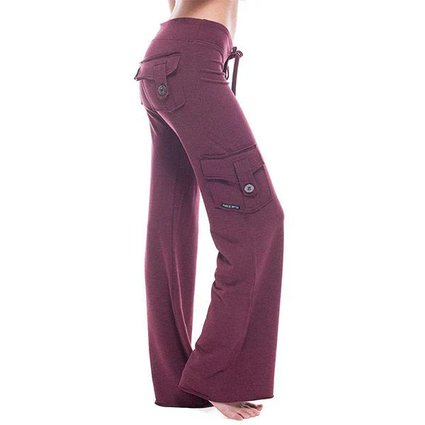 Ladies Bootcut Cargo Pants with Pockets – Isabella-Wine red-XS-The Livary
