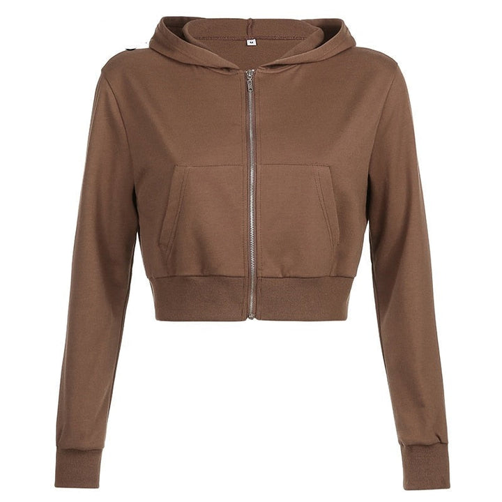 Trendy Fitted Women's Cropped Zip-Up Hoodie with Hood – Alina-Brown-S-The Livary
