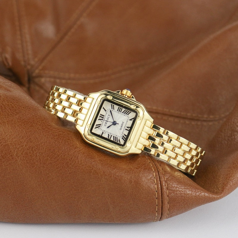 Stylish Square Women's Watch - Arlette-Gold-The Livary