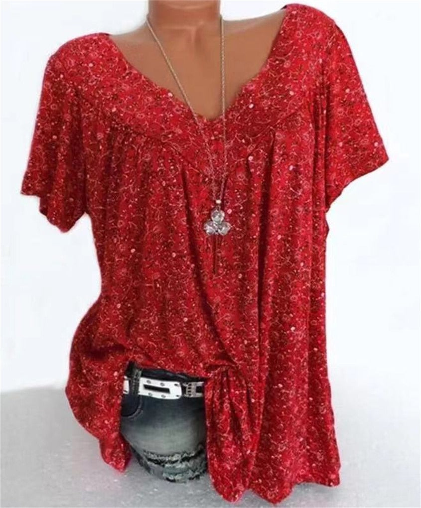 Ladies Boho Summer Blouse with Floral Print - Celeste-Bordeaux-S-The Livary