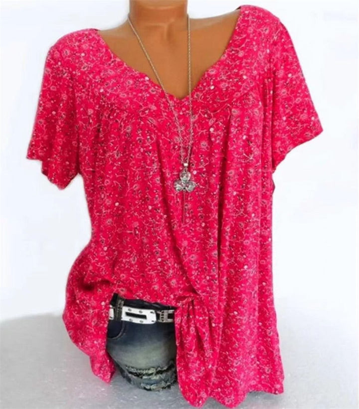 Ladies Boho Summer Blouse with Floral Print - Celeste-Pink Red-S-The Livary