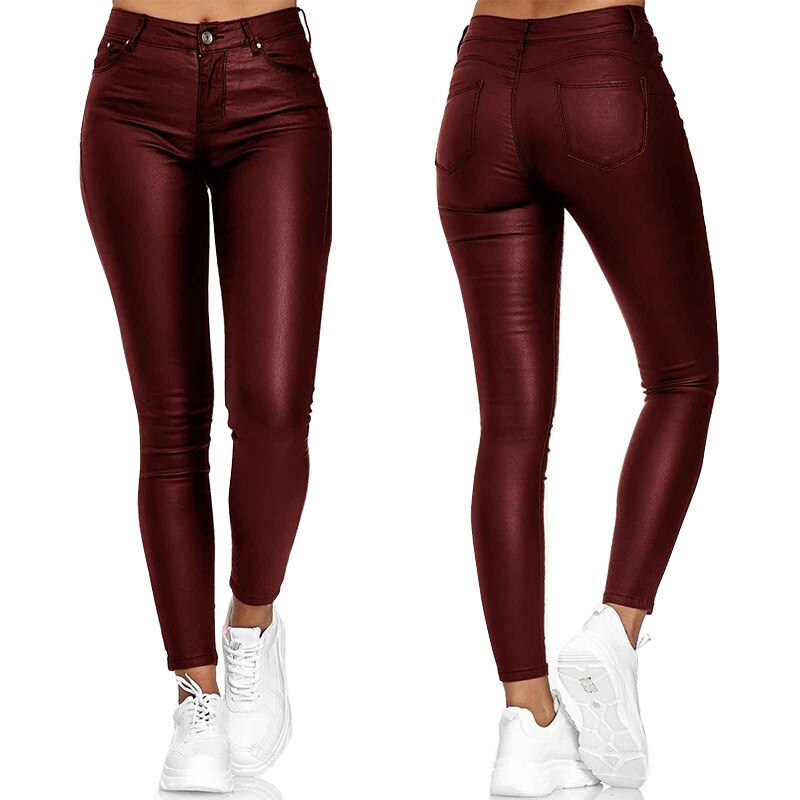 Leather stretch trousers with a high waist - Raffaela-Red-S-The Livary