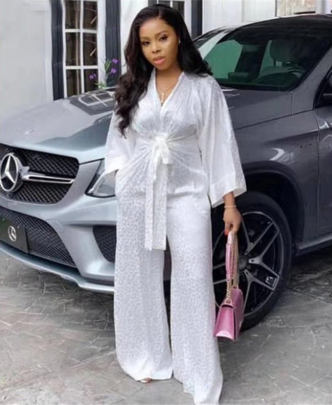 Stylish Long Sleeve Jumpsuit - Nola-White print-S-The Livary