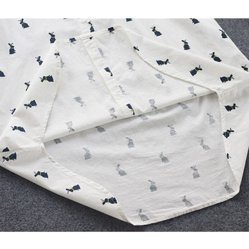 Playful shirt dress with rabbit print and lapel collar – Elina-S-The Livary